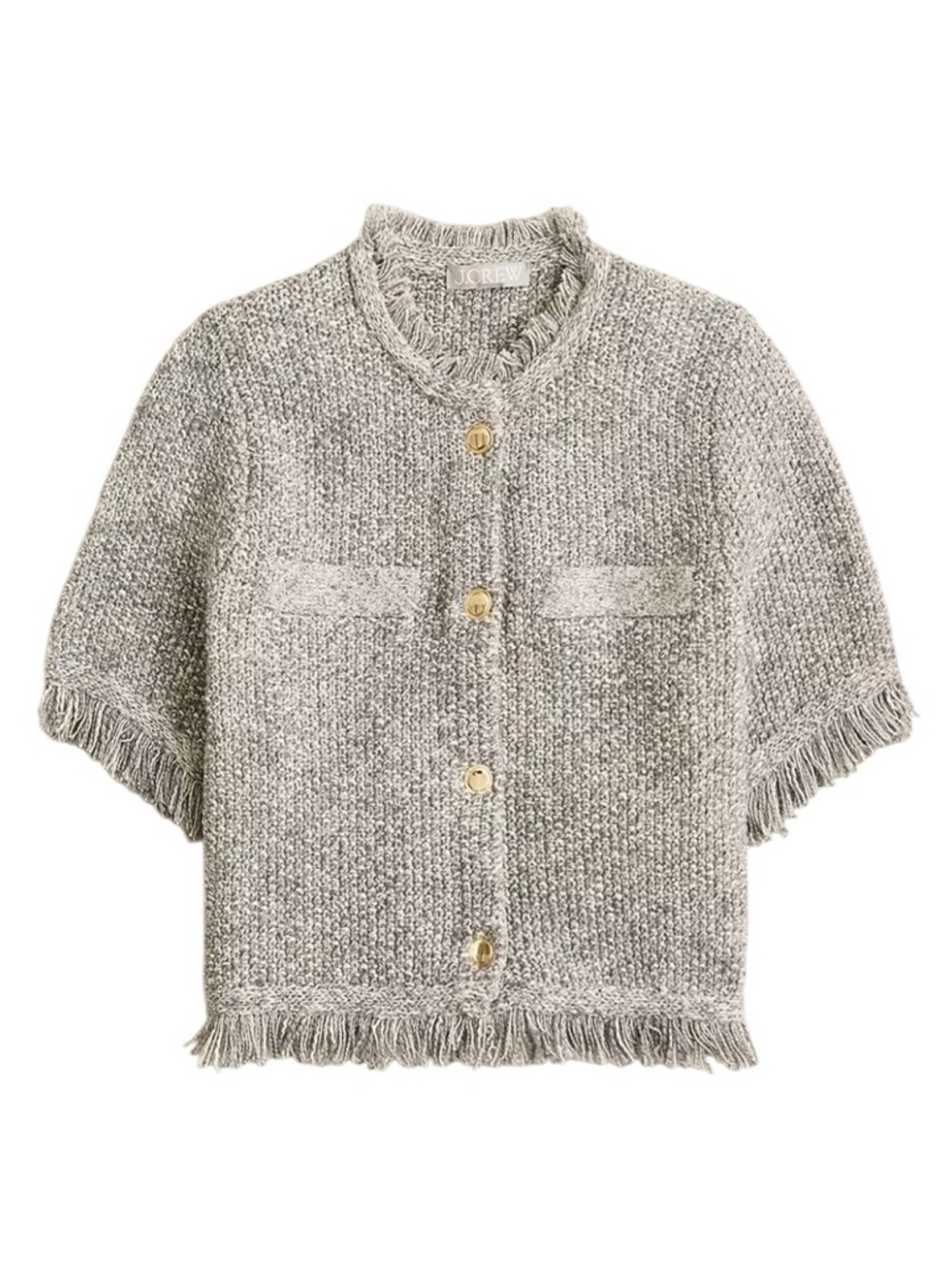 J. Crew Gray Fringe Short-Sleeve Knit Cardigan